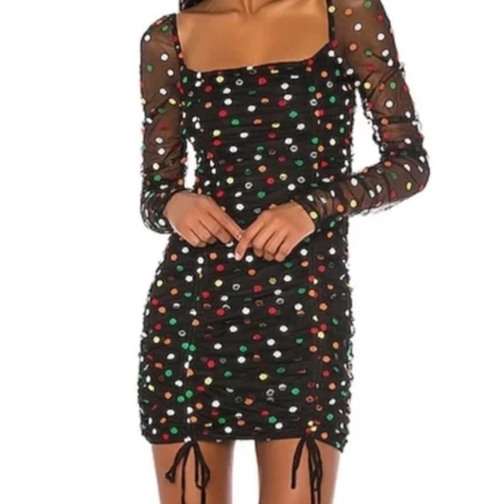 Camila Coelho Black Polka Dot Mesh Mini Dress